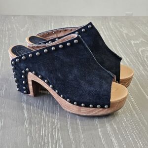 Dingo Womens Echo Wooden Black Leather Stud Sandals Shoes 11 M